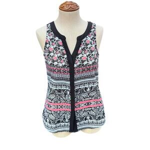 Sanctuary Sleeveless Top Black & White Coral Floral Blouse Women's Size XS